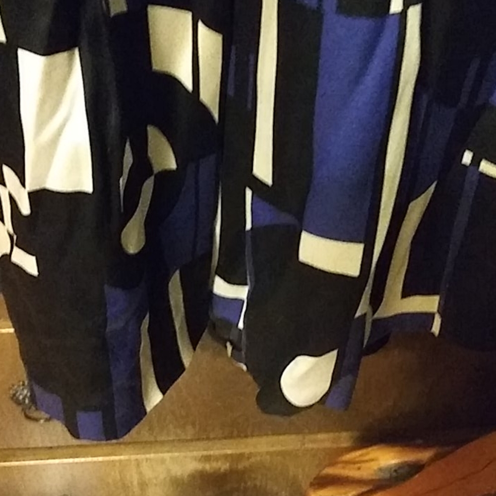 RALPH LAUREN SILK BLUE WHITE BLACK SKIRT - Picture 3 of 6